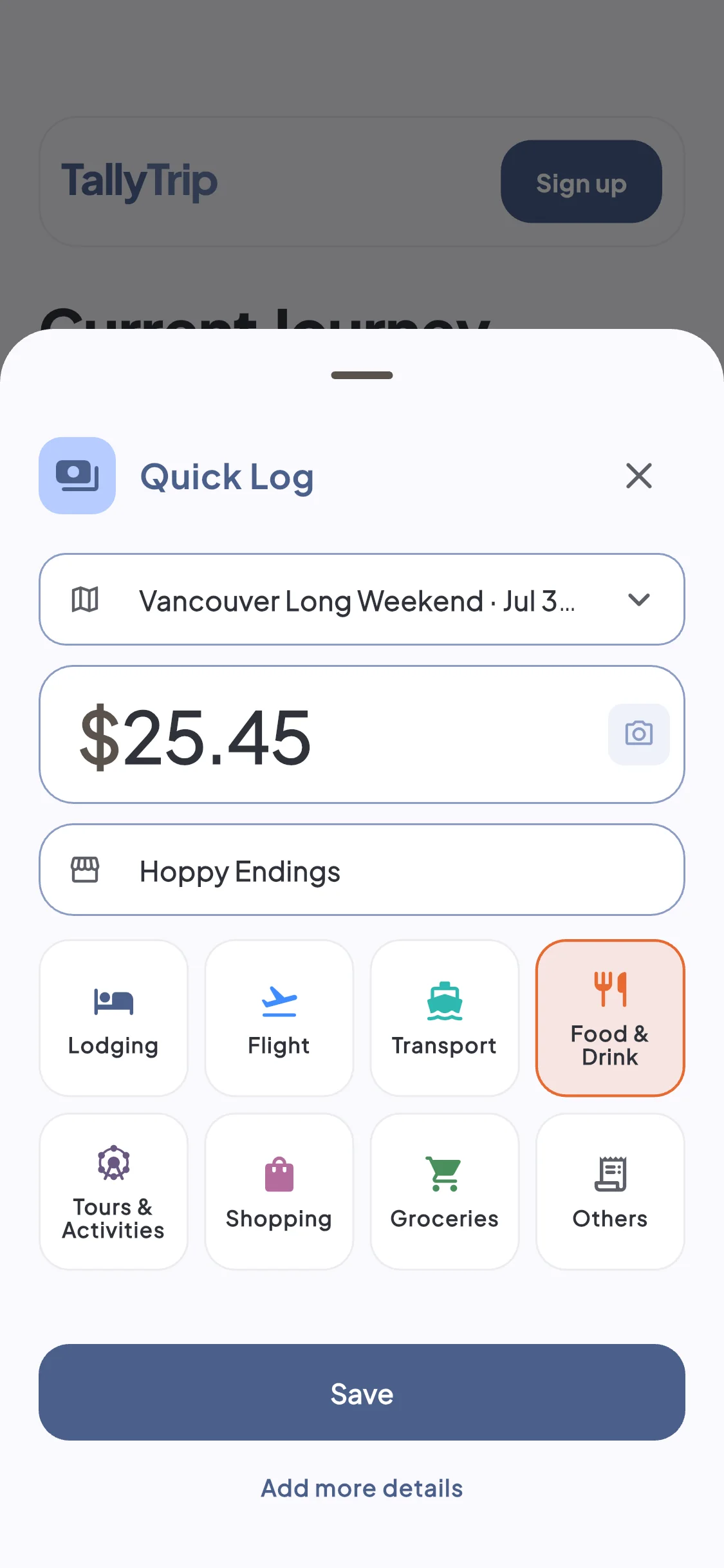 TallyTrip Quick Log