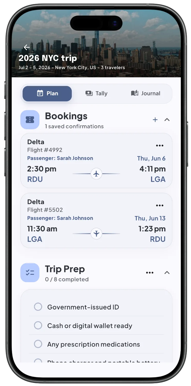 TallyTrip Plan screen